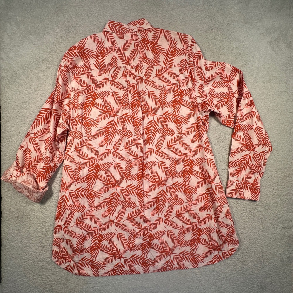 Duluth Trading Artisan Tunic Women L Orange Pink Hemp Cotton Palm Leaf Tropical - Picture 2 of 10